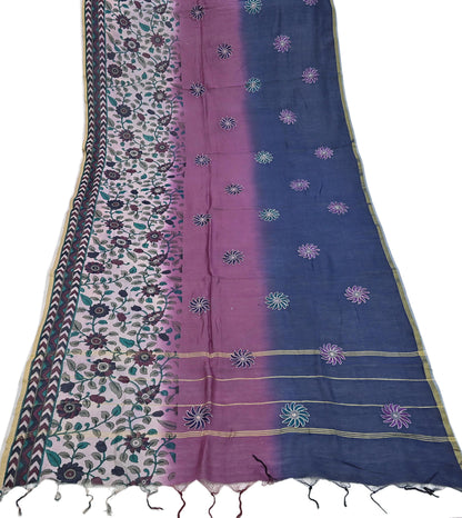 Indian Vintage Dupatta Long Stole Block Print Pure Chanderi Silk Scarves Veil Zari Wrap Hijab Fringes