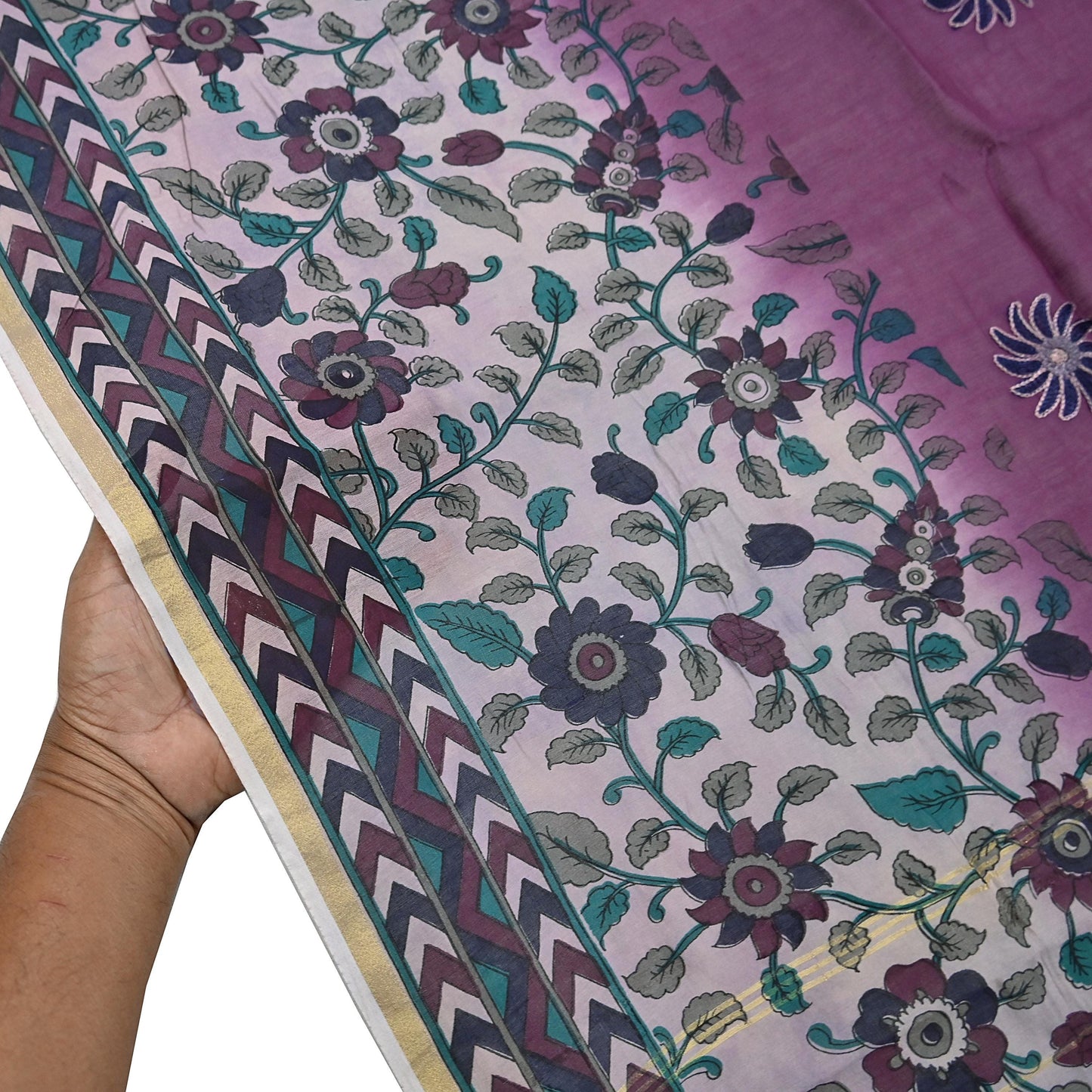 Indian Vintage Dupatta Long Stole Block Print Pure Chanderi Silk Scarves Veil Zari Wrap Hijab Fringes