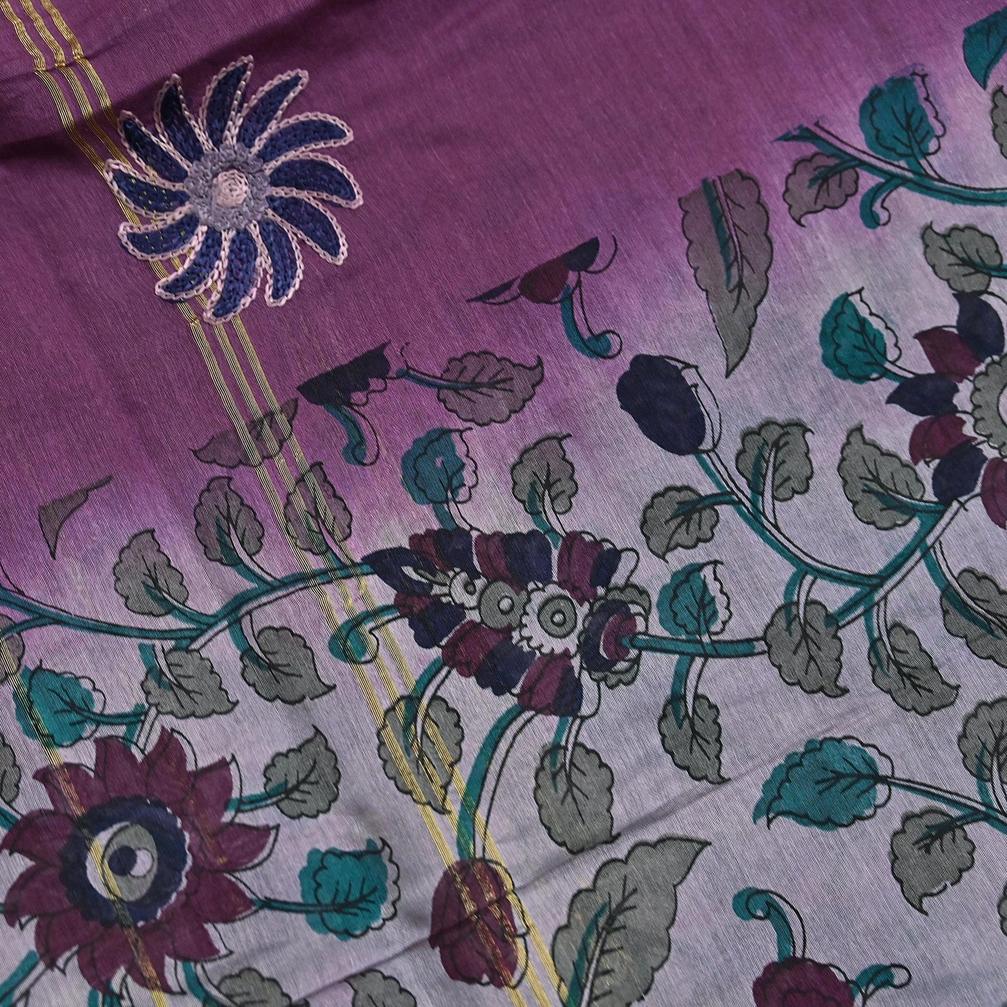 Indian Vintage Dupatta Long Stole Block Print Pure Chanderi Silk Scarves Veil Zari Wrap Hijab Fringes
