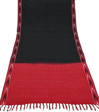 Indian Vintage Dupatta Red & Black Long Stole Hand woven Sambalpuri Ikat Hijab Pure Cotton Scarves Veil