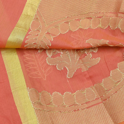 Indian Vintage Dupatta Peach Organza Long Stole Hand Embroidered Scarves Veil Zari Sequins