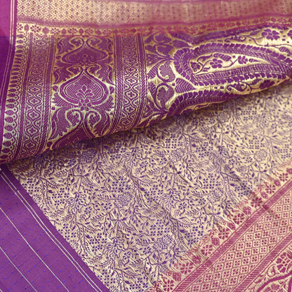 Vintage Banarasi Silk Saree Pink & Purple Heavy Satin Silk Brocade Fabric Golden Zari Bridal Wedding Crafting 5 Yard