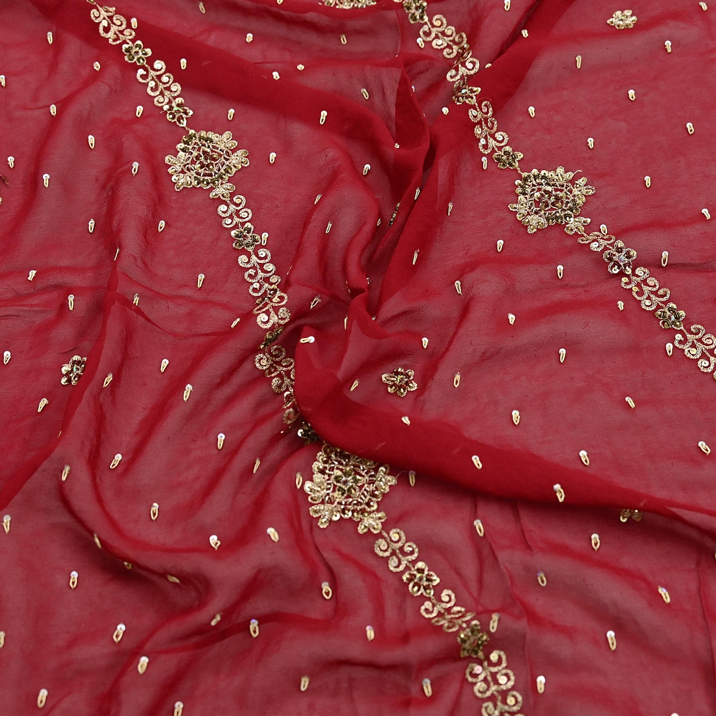 Indian Vintage Heavy Bridal Red Dupatta Pure Georgette Silk Long Stole Hand Embroidered Scarf Zardozi/Dabka Wedding red Hijab veil Boho