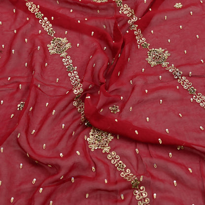 Indian Vintage Heavy Bridal Red Dupatta Pure Georgette Silk Long Stole Hand Embroidered Scarf Zardozi/Dabka Wedding red Hijab veil Boho