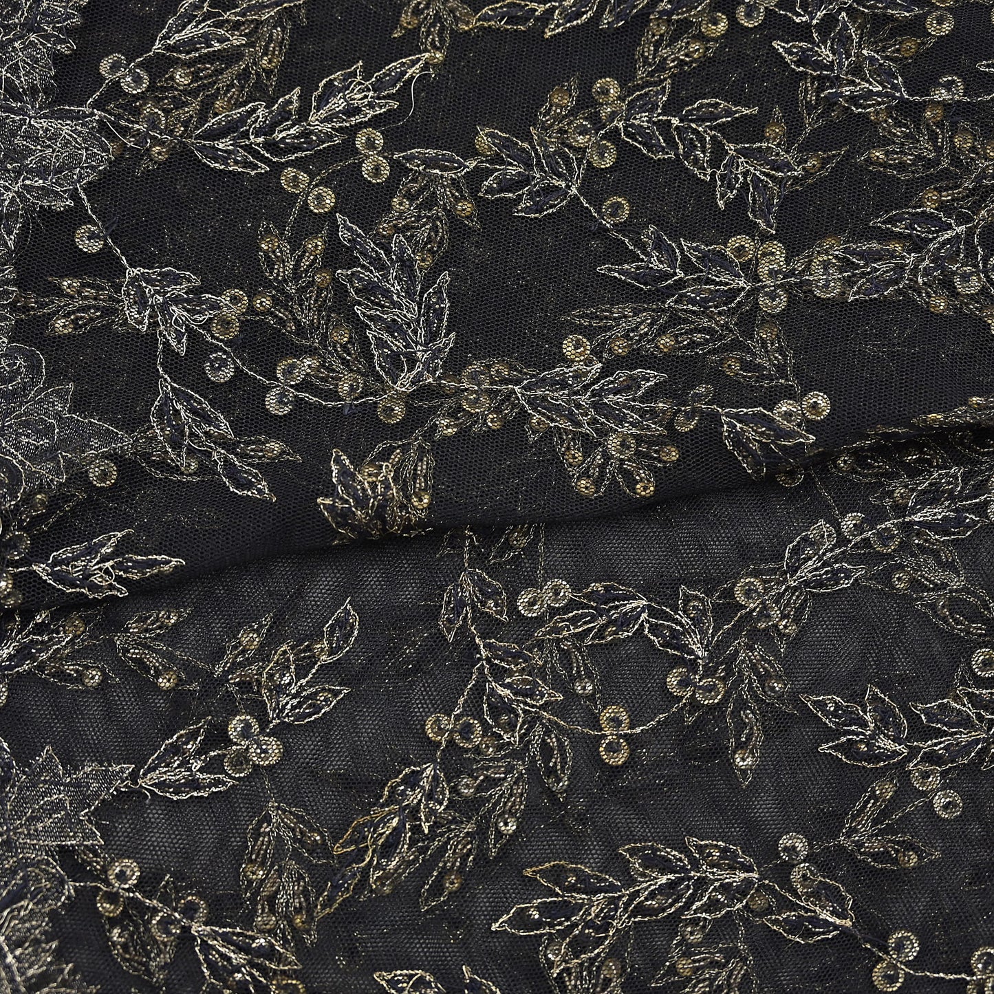 Indian Vintage Heavy Black Dupatta Net Mesh Long Stole Hand Embroidered Scarves Golden Zardozi Zari Sequins Stole