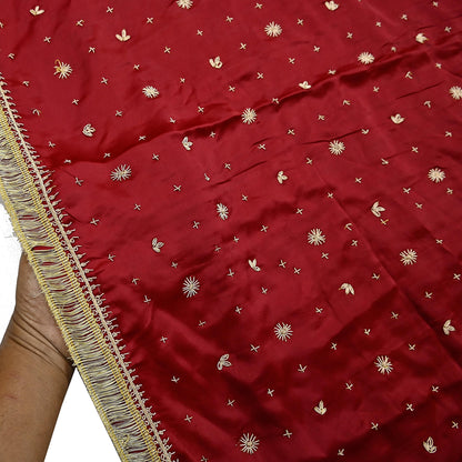Indian Vintage Heavy Wedding Red Dupatta Pure Satin Silk Long Stole Hand Embroidered Scarves Golden Zardozi Bridal Heavy Dupatta hijab veil