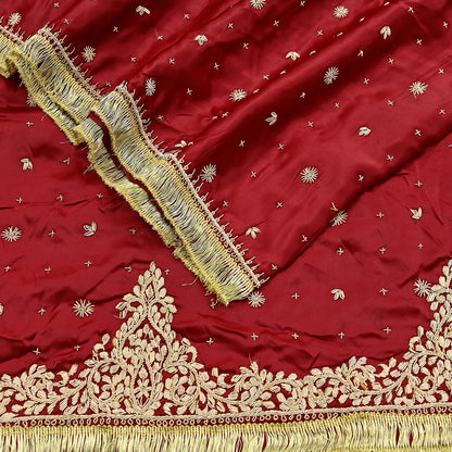 Indian Vintage Heavy Wedding Red Dupatta Pure Satin Silk Long Stole Hand Embroidered Scarves Golden Zardozi Bridal Heavy Dupatta hijab veil