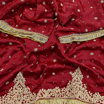 Indian Vintage Heavy Wedding Red Dupatta Pure Satin Silk Long Stole Hand Embroidered Scarves Golden Zardozi Bridal Heavy Dupatta hijab veil