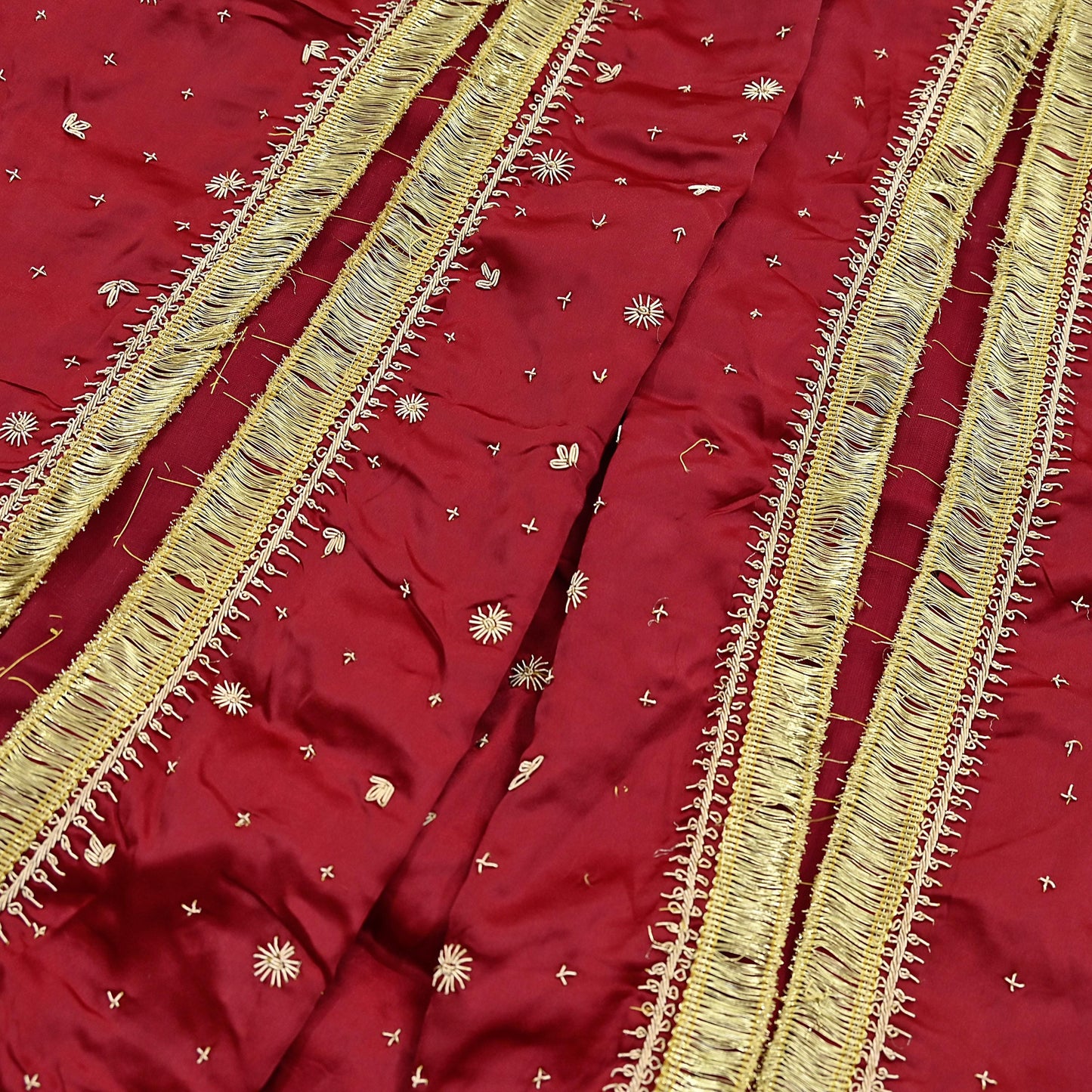 Indian Vintage Heavy Wedding Red Dupatta Pure Satin Silk Long Stole Hand Embroidered Scarves Golden Zardozi Bridal Heavy Dupatta hijab veil