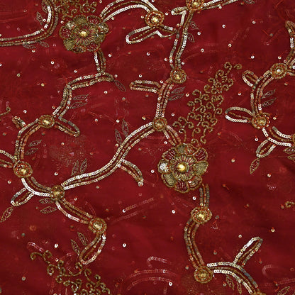 Indian Vintage Heavy Bridal Red Dupatta Pure Georgette Silk Long Stole Hand Embroidered Scarf Zardozi/Dabka Wedding red Hijab veil