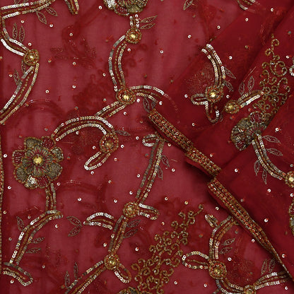 Indian Vintage Heavy Bridal Red Dupatta Pure Georgette Silk Long Stole Hand Embroidered Scarf Zardozi/Dabka Wedding red Hijab veil