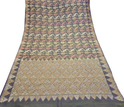 Indian Vintage Kanjivaram Saree Heavy Hand Embroidered Pure Silk Green Bridal Fabric 5 Yards Dress Making Bollywood Sarees