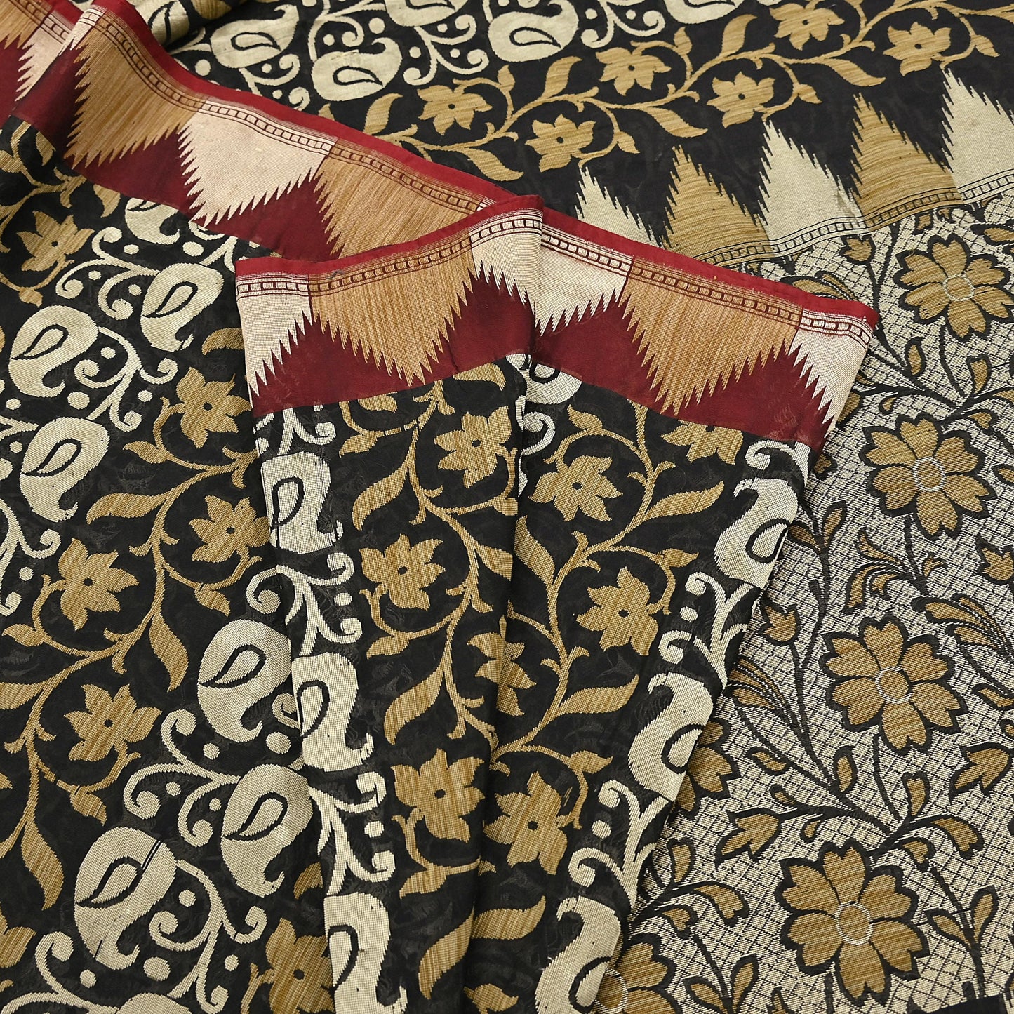 Indian Vintage Sari Black 100% Pure Silk Hand Woven Sarees Craft Fabric 5Yd Ethnic Sewing Dress making Crafting Quilting Upcycle Zari