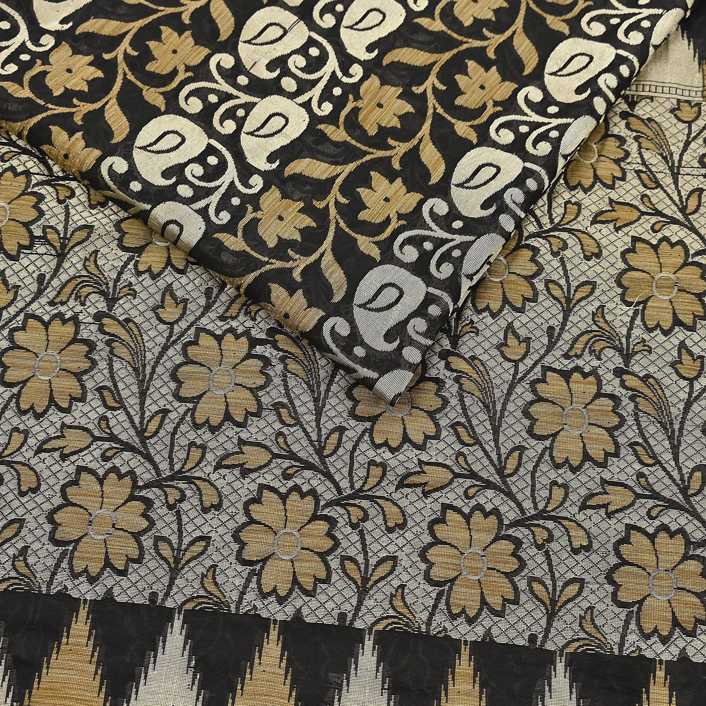 Indian Vintage Sari Black 100% Pure Silk Hand Woven Sarees Craft Fabric 5Yd Ethnic Sewing Dress making Crafting Quilting Upcycle Zari