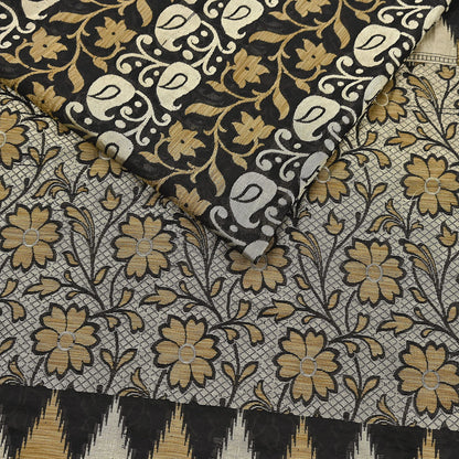 Indian Vintage Sari Black 100% Pure Silk Hand Woven Sarees Craft Fabric 5Yd Ethnic Sewing Dress making Crafting Quilting Upcycle Zari