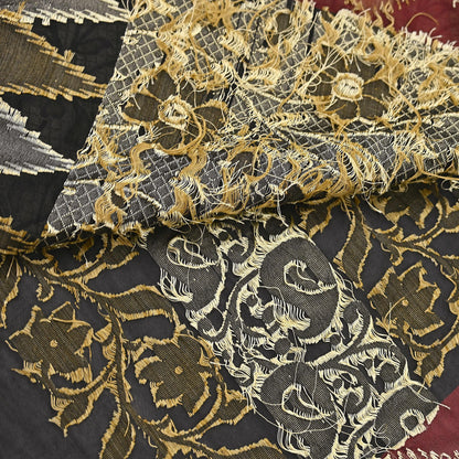 Indian Vintage Sari Black 100% Pure Silk Hand Woven Sarees Craft Fabric 5Yd Ethnic Sewing Dress making Crafting Quilting Upcycle Zari