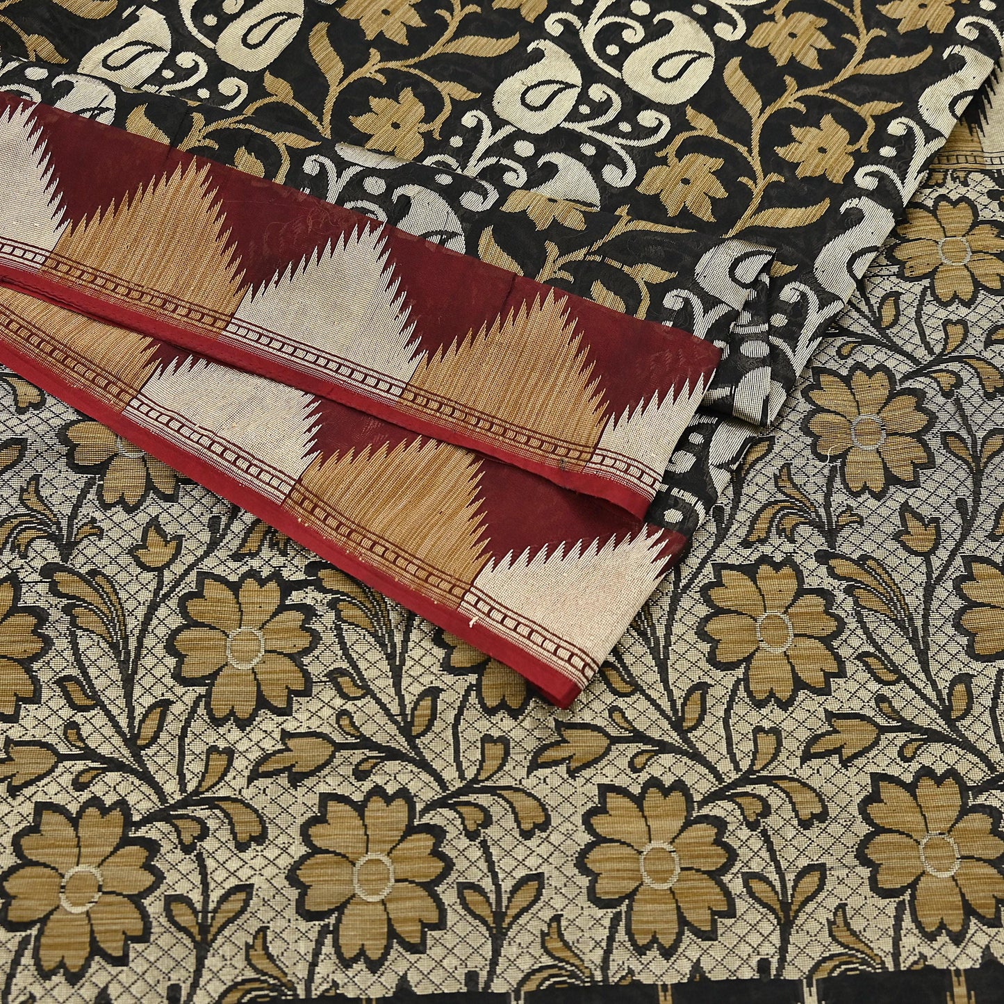 Indian Vintage Sari Black 100% Pure Silk Hand Woven Sarees Craft Fabric 5Yd Ethnic Sewing Dress making Crafting Quilting Upcycle Zari