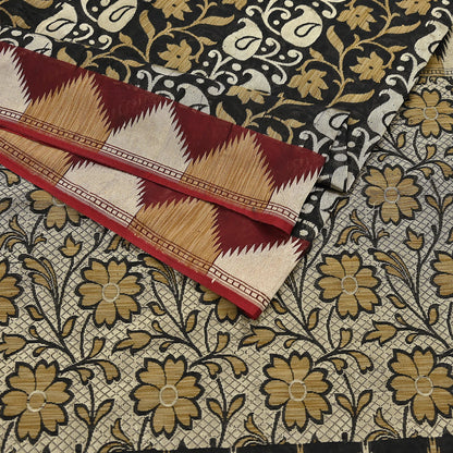 Indian Vintage Sari Black 100% Pure Silk Hand Woven Sarees Craft Fabric 5Yd Ethnic Sewing Dress making Crafting Quilting Upcycle Zari