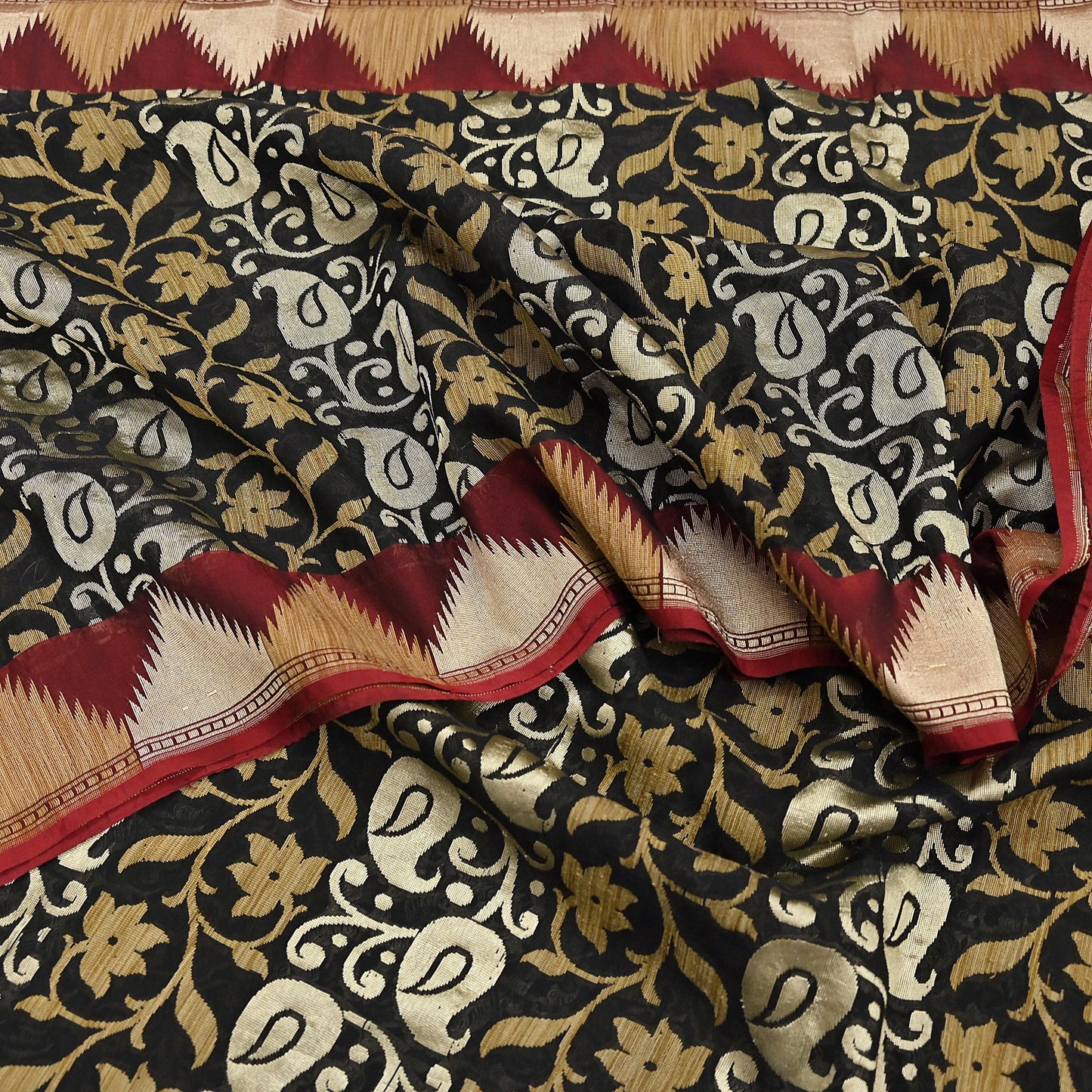 Indian Vintage Sari Black 100% Pure Silk Hand Woven Sarees Craft Fabric 5Yd Ethnic Sewing Dress making Crafting Quilting Upcycle Zari