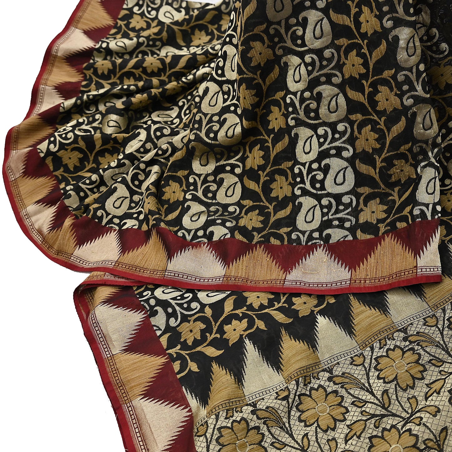 Indian Vintage Sari Black 100% Pure Silk Hand Woven Sarees Craft Fabric 5Yd Ethnic Sewing Dress making Crafting Quilting Upcycle Zari