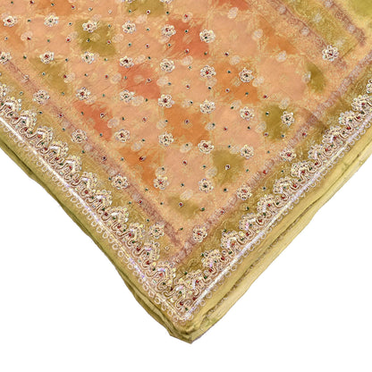 Indian Vintage Green Dupatta Long Stole Pure Silk Hand Embroidered Scarves Veil Scarf Wrap Hippie Boho