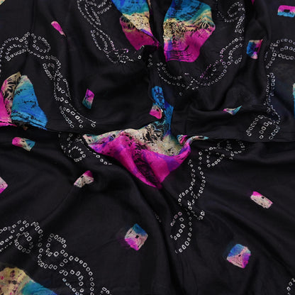 Women Indian Vintage Black Dupatta Long Stole Pure silk Bandhani Dupatta Veil Scarves soft Boho Wrap