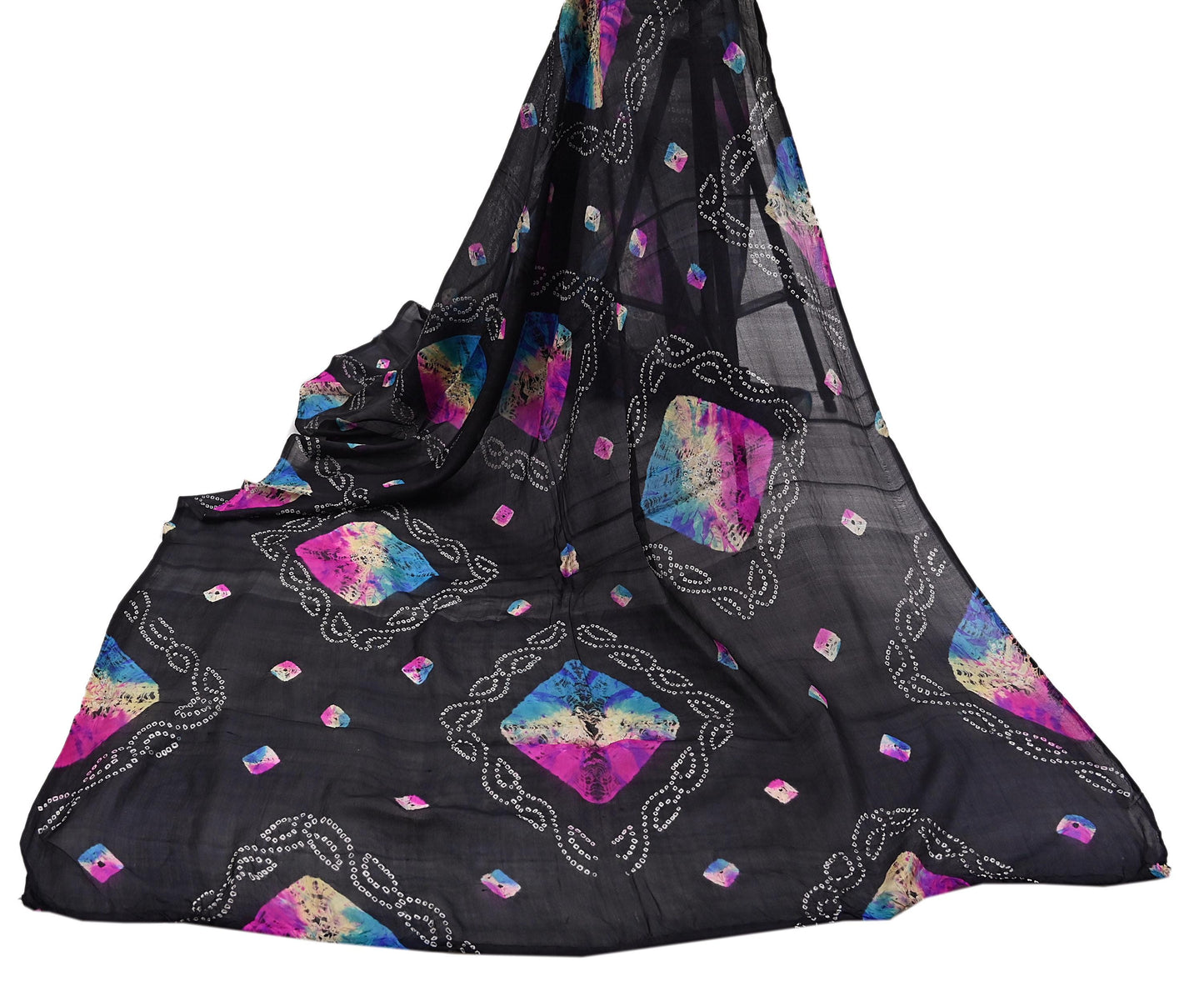 Women Indian Vintage Black Dupatta Long Stole Pure silk Bandhani Dupatta Veil Scarves soft Boho Wrap