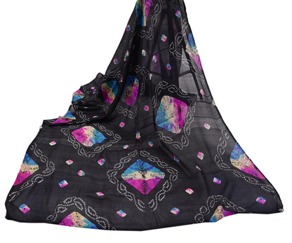 Women Indian Vintage Black Dupatta Long Stole Pure silk Bandhani Dupatta Veil Scarves soft Boho Wrap