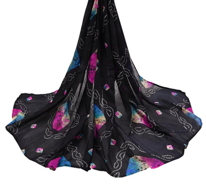 Women Indian Vintage Black Dupatta Long Stole Pure silk Bandhani Dupatta Veil Scarves soft Boho Wrap