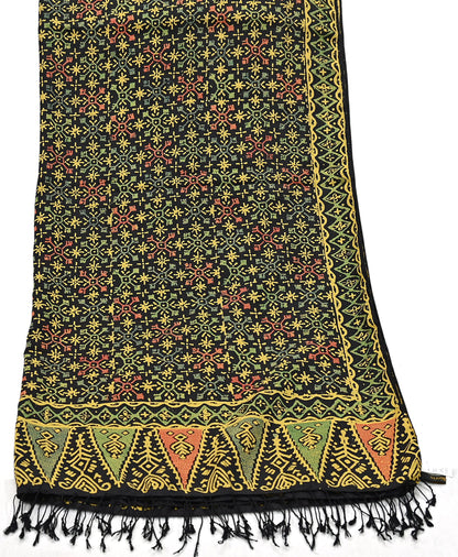 Indian Vintage Black Dupatta Long Stole Pure silk Block Printed Dupatta Veil Scarves soft Boho Wrap Dressmaking