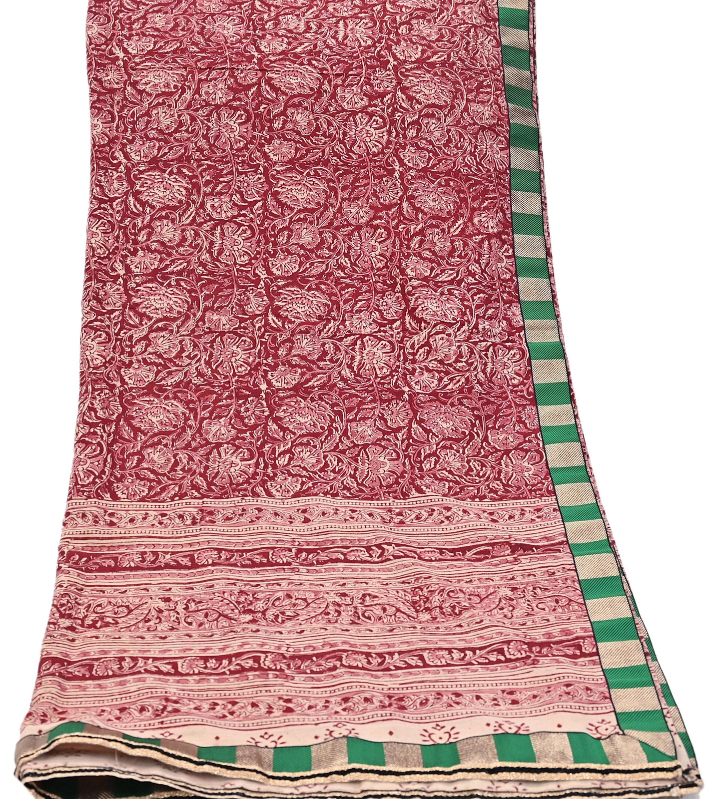 Indian Red & Beige Vintage Dupatta Long Stole Block Print 100% Pure Cotton Scarf Veil Soft Floral Boho Scarves