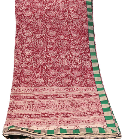 Indian Red & Beige Vintage Dupatta Long Stole Block Print 100% Pure Cotton Scarf Veil Soft Floral Boho Scarves