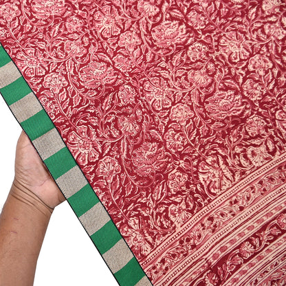 Indian Red & Beige Vintage Dupatta Long Stole Block Print 100% Pure Cotton Scarf Veil Soft Floral Boho Scarves
