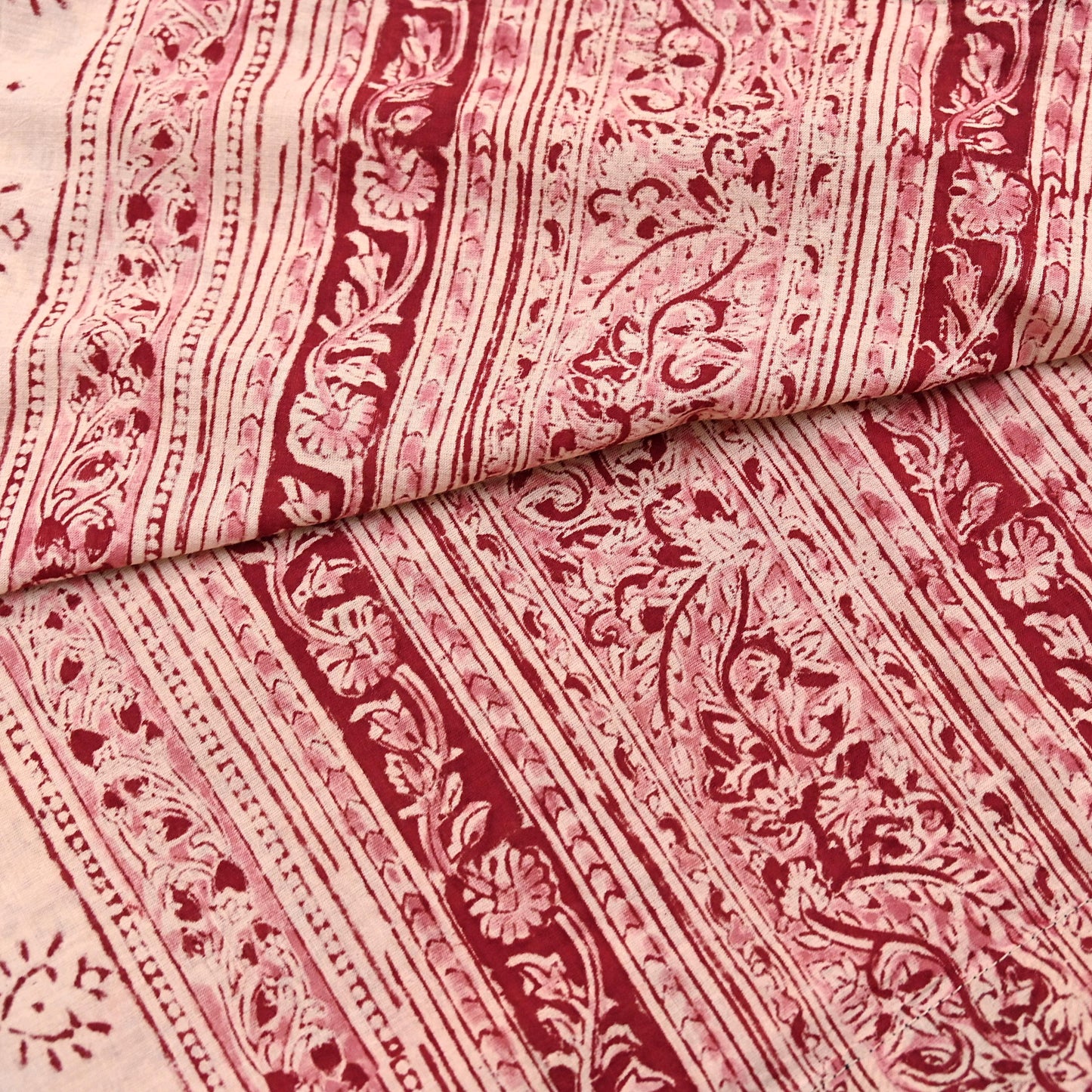 Indian Red & Beige Vintage Dupatta Long Stole Block Print 100% Pure Cotton Scarf Veil Soft Floral Boho Scarves