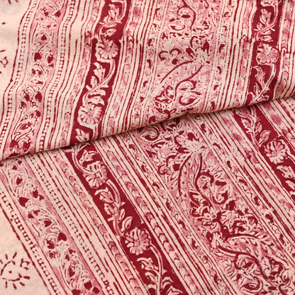 Indian Red & Beige Vintage Dupatta Long Stole Block Print 100% Pure Cotton Scarf Veil Soft Floral Boho Scarves