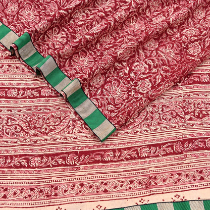 Indian Red & Beige Vintage Dupatta Long Stole Block Print 100% Pure Cotton Scarf Veil Soft Floral Boho Scarves