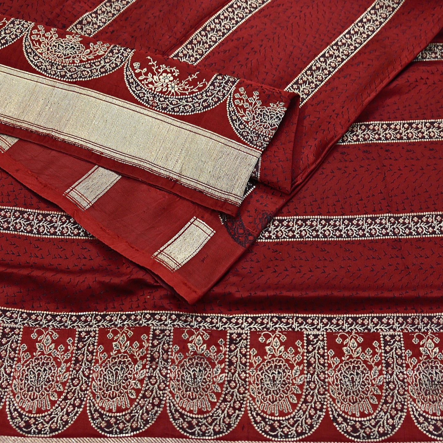 Vintage Banarasi Saree Pure Satin Silk Woven Brocade Zari Fabric Maroon Heavy Craft Sari 5 Yards Indian Antique Textile Dress Making