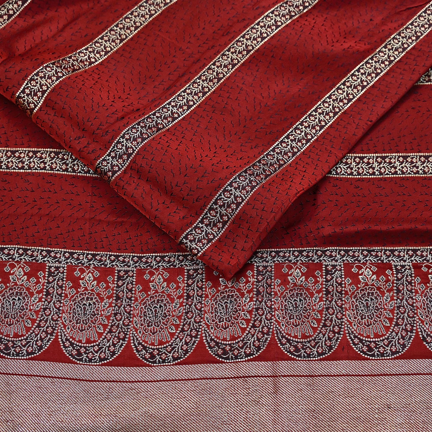 Vintage Banarasi Saree Pure Satin Silk Woven Brocade Zari Fabric Maroon Heavy Craft Sari 5 Yards Indian Antique Textile Dress Making