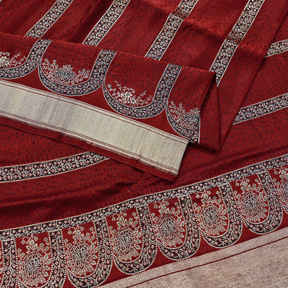 Vintage Banarasi Saree Pure Satin Silk Woven Brocade Zari Fabric Maroon Heavy Craft Sari 5 Yards Indian Antique Textile Dress Making
