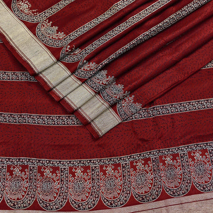 Vintage Banarasi Saree Pure Satin Silk Woven Brocade Zari Fabric Maroon Heavy Craft Sari 5 Yards Indian Antique Textile Dress Making