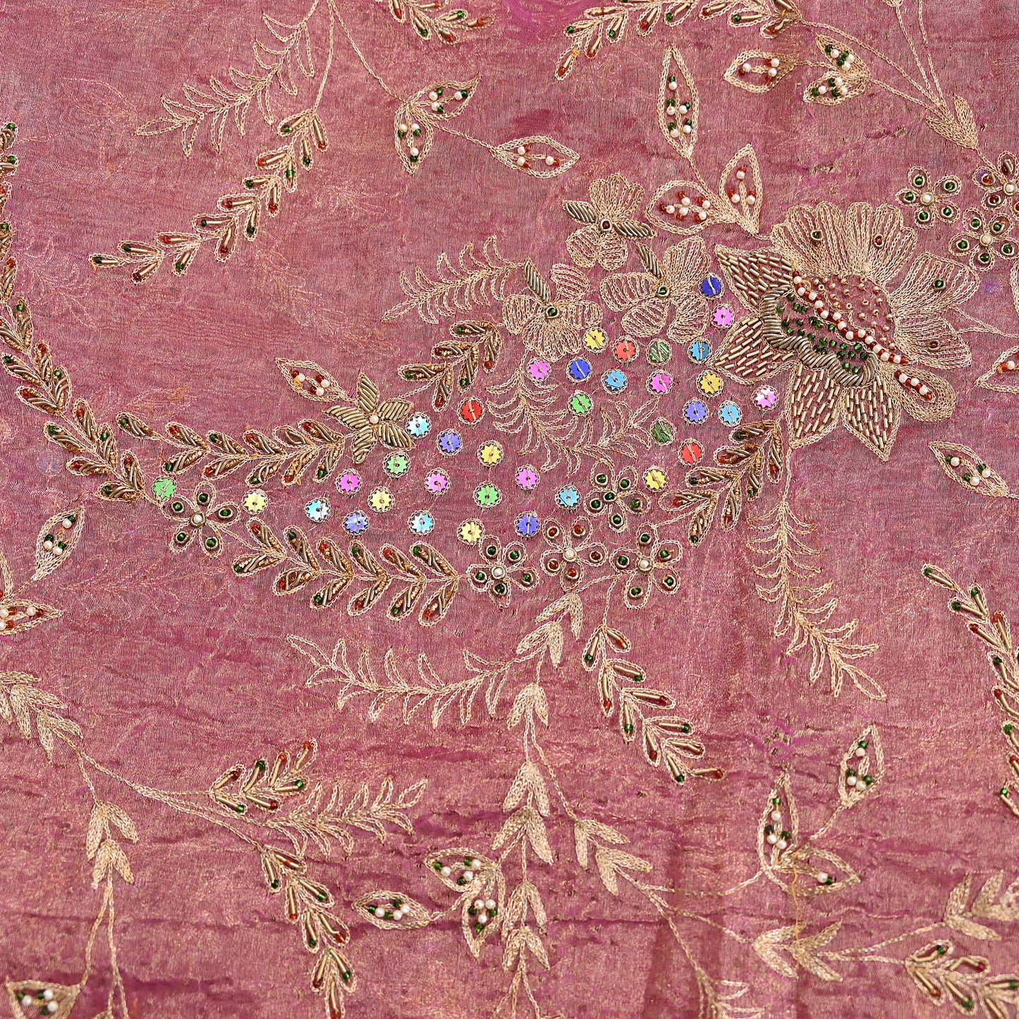 Indian Vintage Bridal Heavy Dupatta Pink Pure Tissue Silk Long Stole Hand Embroidered Hijab Scarves Zari Zardozi/Dabka Wedding Hijab Veil
