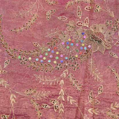 Indian Vintage Bridal Heavy Dupatta Pink Pure Tissue Silk Long Stole Hand Embroidered Hijab Scarves Zari Zardozi/Dabka Wedding Hijab Veil