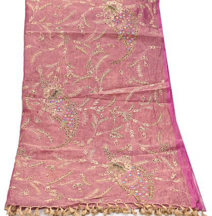 Indian Vintage Bridal Heavy Dupatta Pink Pure Tissue Silk Long Stole Hand Embroidered Hijab Scarves Zari Zardozi/Dabka Wedding Hijab Veil
