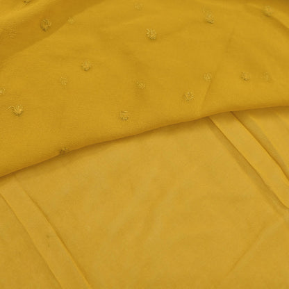 Indian Vintage Sari Mustard Pure Georgette Silk Hand Embroidered Sarees Craft Fabric 5Yd Sewing Soft Ethnic Glass Beaded Wedding Sarees