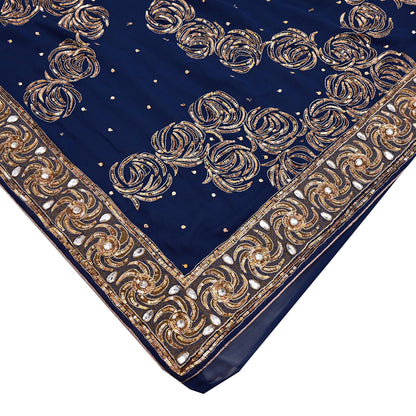 Indian Vintage Sari Blue Pure Georgette Silk Hand Embroidered Sarees Craft Fabric 6Yd Sewing Soft Ethnic Sequins Wedding Sarees