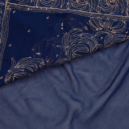 Indian Vintage Sari Blue Pure Georgette Silk Hand Embroidered Sarees Craft Fabric 6Yd Sewing Soft Ethnic Sequins Wedding Sarees