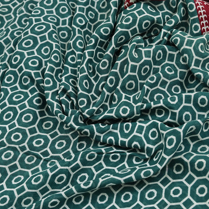 Indian Vintage Sari Green & Red Printed Pure Cotton Saree Craft Fabric 5Yd Sewing Sarong Wrap Boho Floral Crafting Upcycle Quilting Used