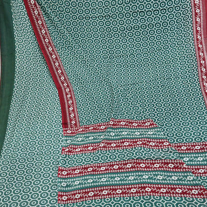 Indian Vintage Sari Green & Red Printed Pure Cotton Saree Craft Fabric 5Yd Sewing Sarong Wrap Boho Floral Crafting Upcycle Quilting Used