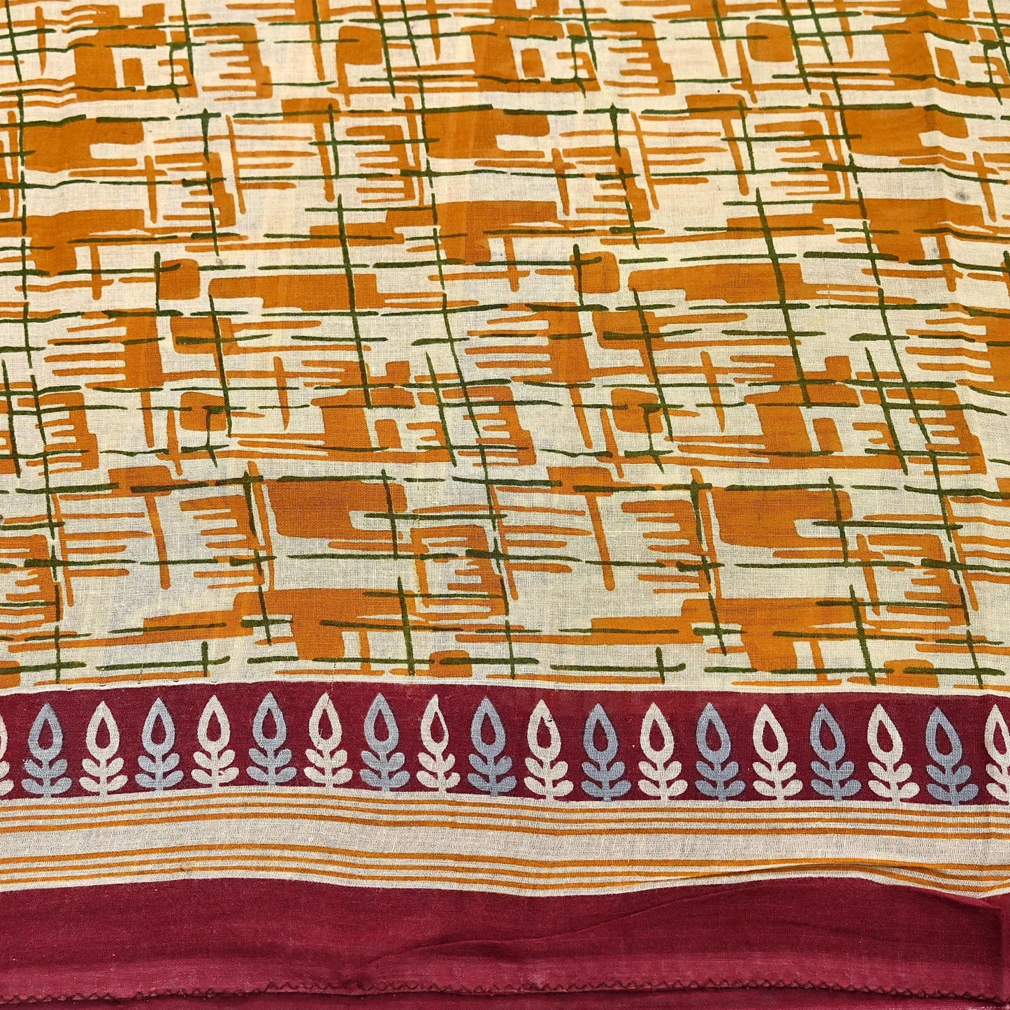 Indian Vintage Sari Ivory, Mustard Printed Pure Cotton Sarees 5Yd Craft Fabric Soft Sewing Sarong Wrap Boho Upcycle quilting Dress making