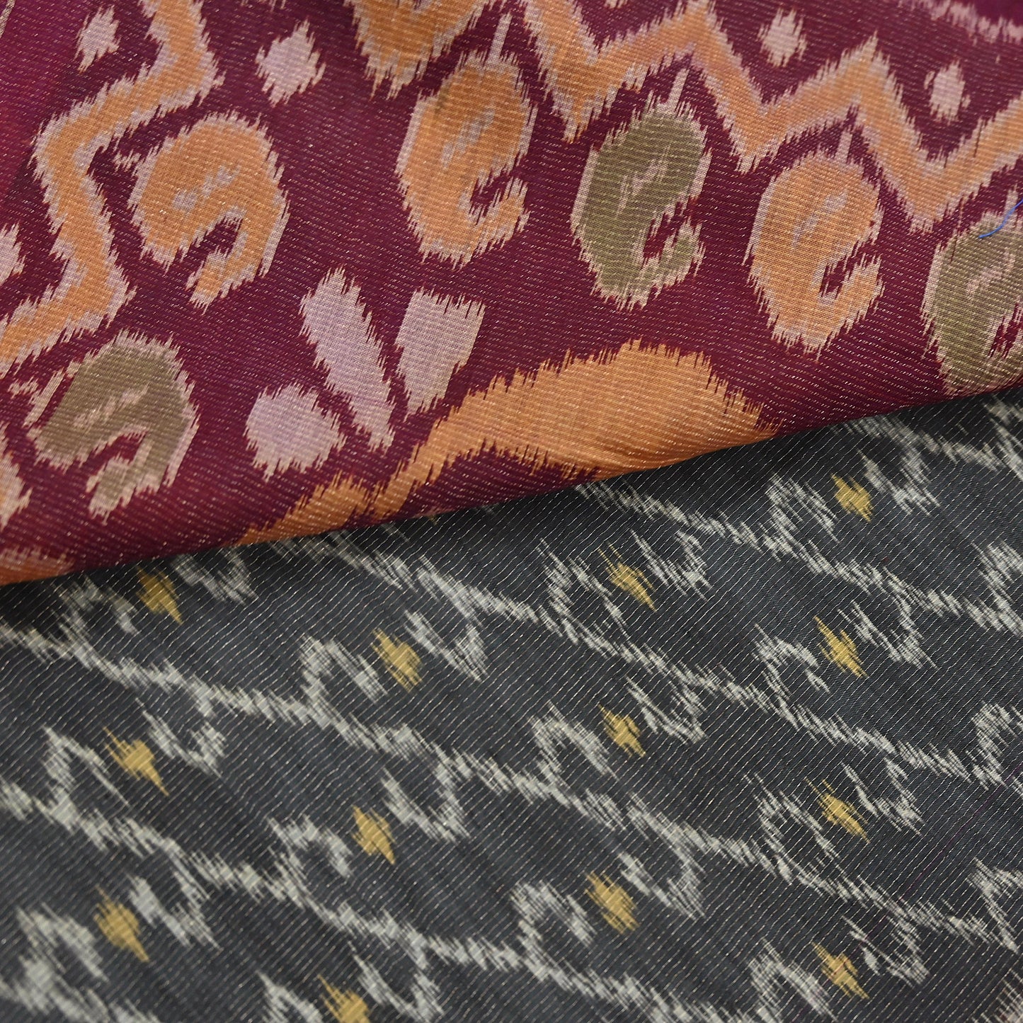 Indian Vintage Sari Maroon & Black Hand woven Sambalpuri Ikat Saree Pure Silk Craft Fabric 5Yd Ethnic Chackra Border Zari Dress making